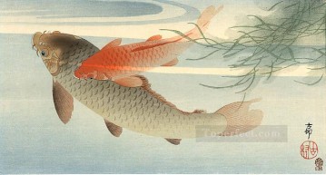 Fish Aquarium Painting - golden carp Ohara Koson fish